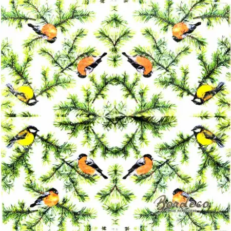 Serwetka do decoupage ptaszki na gałązkach świerku 25x25 PIXIE Unikat